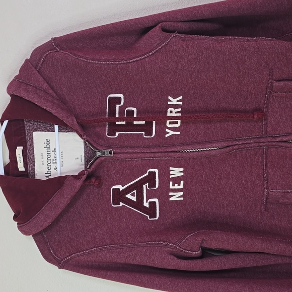 Abercrombie & Fitch Muscle  Maroon Hoodie Zip-Up Closure Distressed Size Large - Picture 2 of 8